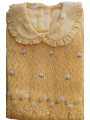 Robe smocks manches ballons col Claudine en coton piqué jaune
