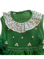 Robe smocks sans manches en coton vert bordure fleurie