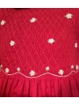 Robe smocks manches ballons col brodé en coton piqué rouge