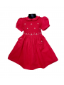 Robe smocks manches ballons col brodé en coton piqué rouge