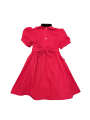 Robe smocks manches ballons col brodé en coton piqué rouge