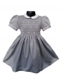 Robe smocks manches ballons en coton piqué gris