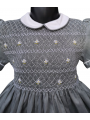 Robe smocks manches ballons en coton piqué gris