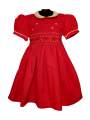 Robe smocks manches ballons col Claudine en coton rouge