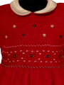 Robe smocks manches ballons col Claudine en coton rouge