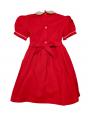Robe smocks manches ballons col Claudine en coton rouge