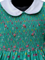 Robe smocks manches ballons en coton turquoise fleur multicolore