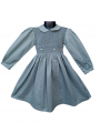 Robe smocks manches longues en coton piqué gris