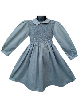Robe smocks manches longues en coton piqué gris