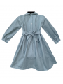 Robe smocks manches longues en coton piqué gris