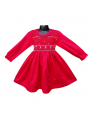 Robe smocks manches longues col Pierrot en coton piqué rouge