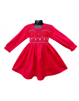 Robe smocks manches longues col Pierrot en coton piqué rouge