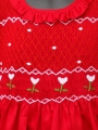 Robe smocks manches longues col Pierrot en coton piqué rouge