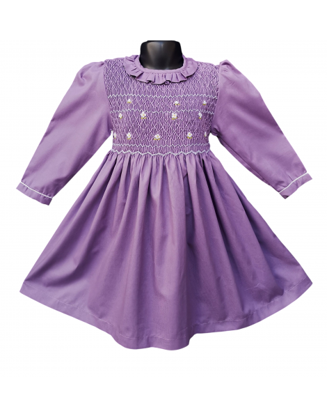 Robe smocks manches longues en coton piqué violet