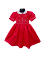 Robe smocks manches ballons col Claudine en coton piqué rouge