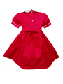 Robe smocks manches ballons col Claudine en coton piqué rouge