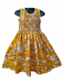 Robe smocks sans manches en coton jaune moutarde imprimé