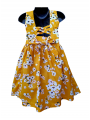 Robe smocks sans manches en coton jaune moutarde imprimé