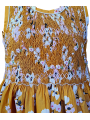 Robe smocks sans manches en coton jaune moutarde imprimé