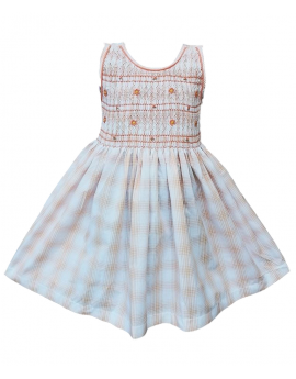 Robe smocks en coton carreaux saumon clair
