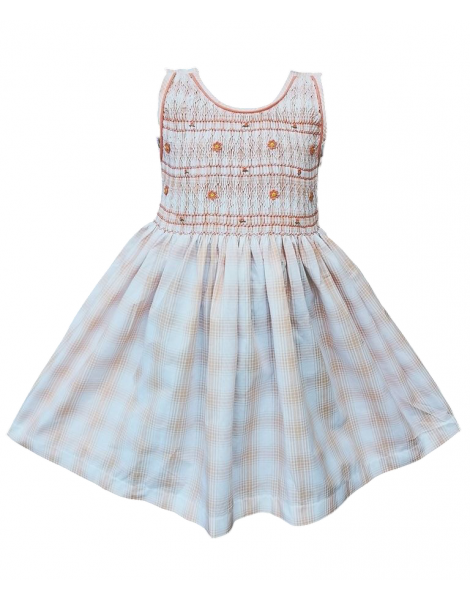 Robe smocks en coton carreaux saumon clair