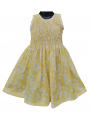 Robe smocks sans manches en coton jaune imprimé