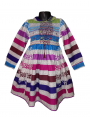 Robe smocks en coton rayures multicolore manches longues
