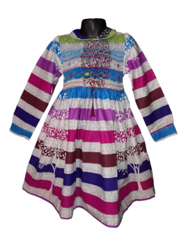Robe smocks en coton rayures multicolore manches longues