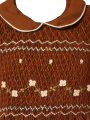 Robe smocks manches 3/4 col Claudine en coton marron