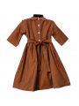 Robe smocks manches 3/4 col Claudine en coton marron
