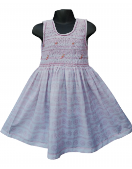 Robe smocks sans manches en coton imprimé rose