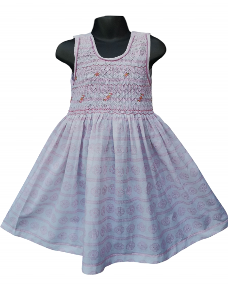 Robe smocks sans manches en coton imprimé rose