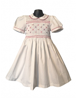 Robe smocks manches ballons en coton piqué blanc