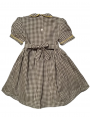 Robe smocks manches ballons en coton finette vichy bleu marine