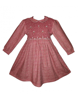 Robe smocks col Claudine en tissu finette imprimé petites fleurs
