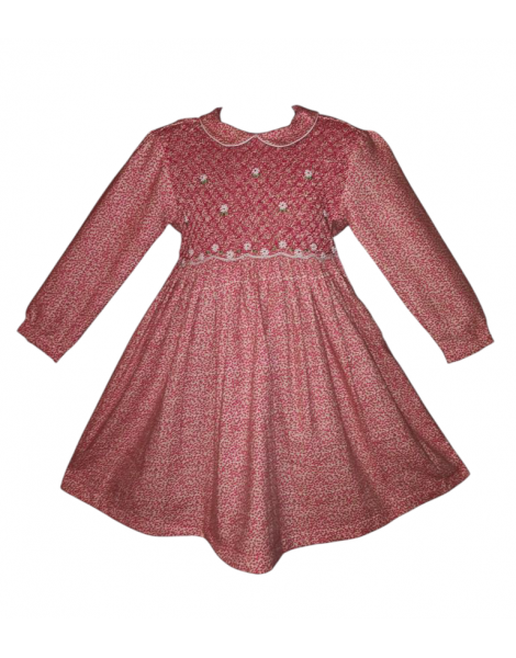 Robe smocks col Claudine en tissu finette imprimé petites fleurs