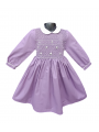 Robe smocks manches longues en coton piqué violet