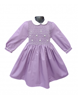 Robe smocks manches longues en coton piqué violet