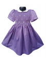 Robe smocks manches ballons  en coton piqué violet