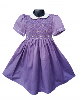 Robe smocks manches ballons  en coton piqué violet
