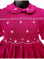 Robe smocks manches ballons col brodé en coton piqué fuchsia