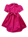Robe smocks manches ballons col brodé en coton piqué fuchsia