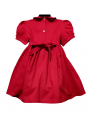 Robe smocks manches ballons col brodé en coton piqué rouge foncé