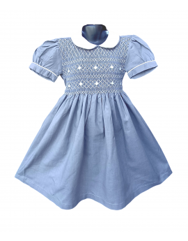 Robe smocks manches ballons en coton gris