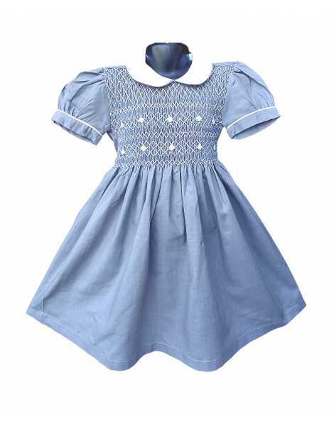 Robe smocks manches ballons en coton gris