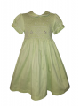 Robe smocks manches ballons en coton piqué vert anis