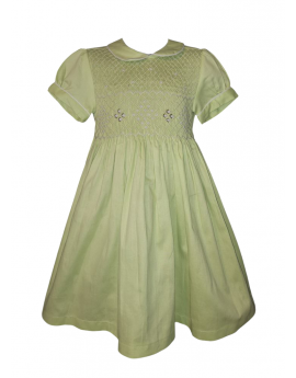 Robe smocks manches ballons en coton piqué vert anis