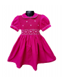 Robe smocks manches ballons col Claudine en coton piqué fuchsia