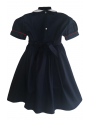 Robe smocks manches ballons col Claudine en coton piqué bleu marine