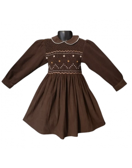 Robe smocks manches longues en velours chocolat